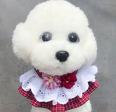 KUTKUT Pet Plaid Neck Collar Cute Flower Lace Bowknot Pet Collar Washabe Bib, Dog Cat Necklace Décor-Bandana-kutkutstyle